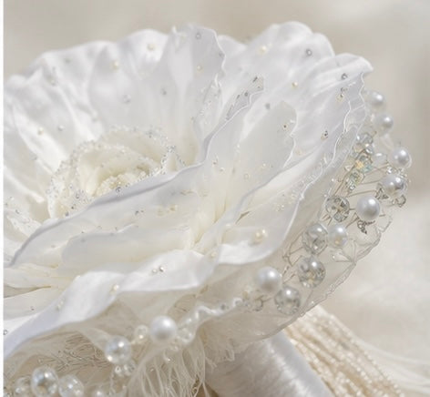 Luxury White Bridal Bouquet with Pearls & Crystals | Handmade Statement Wedding Bouquet
