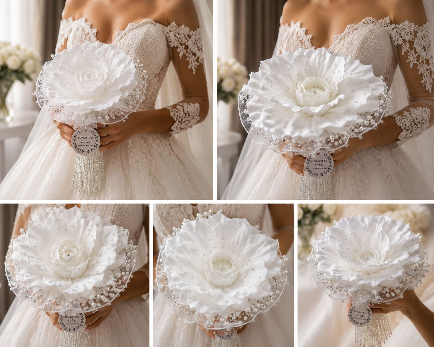 Luxury White Bridal Bouquet with Pearls & Crystals | Handmade Statement Wedding Bouquet