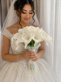 Luxury White Bridal Bouquet with Pearls & Crystal Details | Handmade Wedding Bouquet