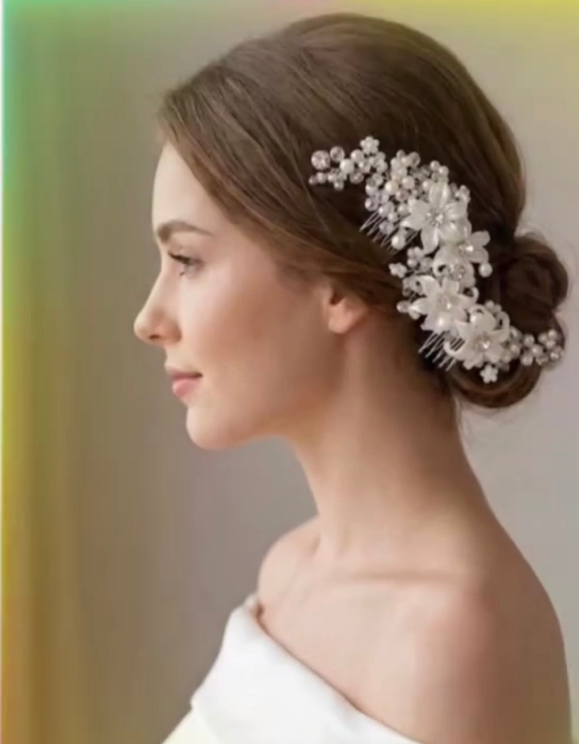 Handmade Bridal Hair Vine with White Flowers, Pearls & Crystals