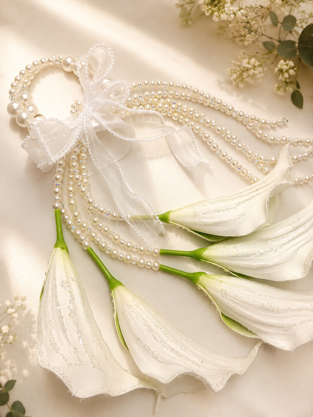 Luxury Pearl Calla Lily Bridal Bouquet | Unique Wedding Purse Bouquet