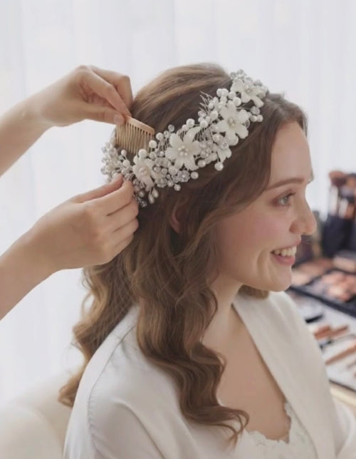 Handmade Bridal Hair Vine with White Flowers, Pearls & Crystals