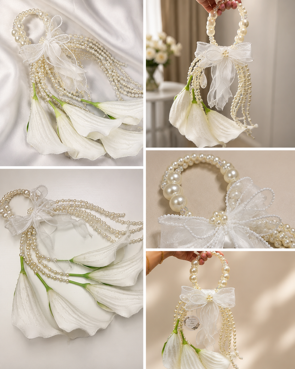 Luxury Pearl Calla Lily Bridal Bouquet | Unique Wedding Purse Bouquet