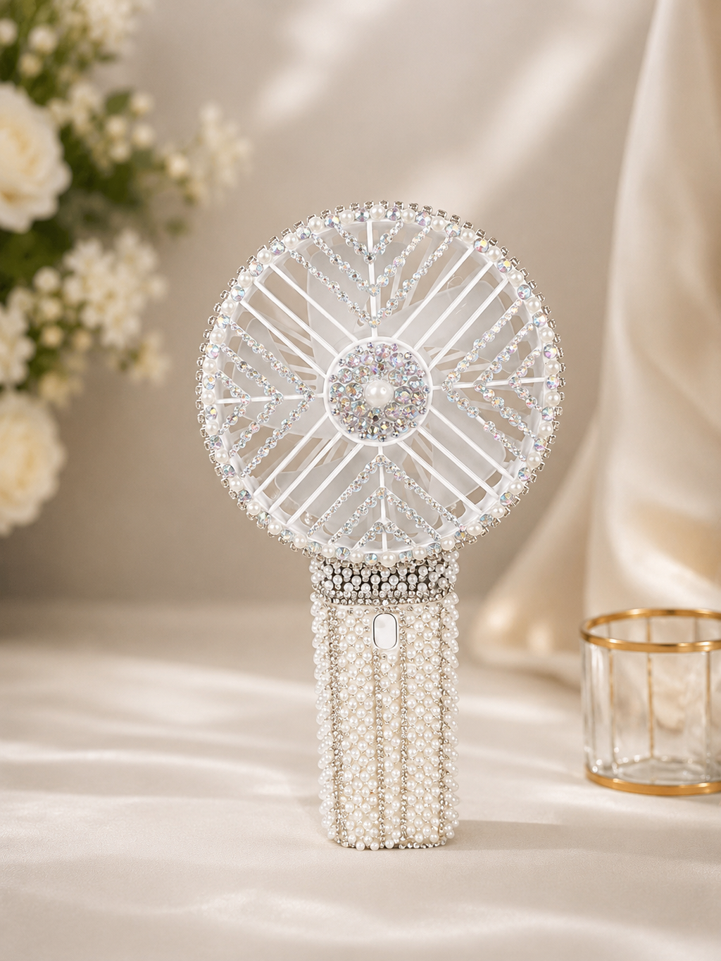 Luxury Bridal Handheld Fan – White or Navy Crystal Fan