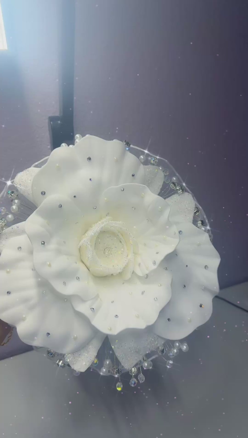 Luxury White Bridal Bouquet with Pearls & Crystals | Handmade Statement Wedding Bouquet
